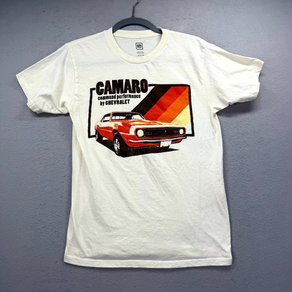 GM Chevrolet Camaro Command Performance T-Shirt Womens Small‎ Cream Car Retro